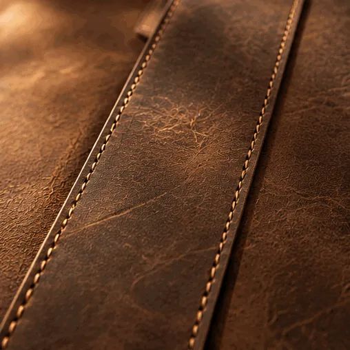 Brown macro of hand stitching